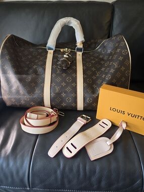 Monogram Duffle Bag 55cm with Vachetta Like Trim (NWT) (+4 Accessories)